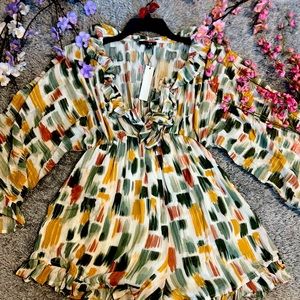 Women’s 3/4 Bell Sleeves Multi Print Romper